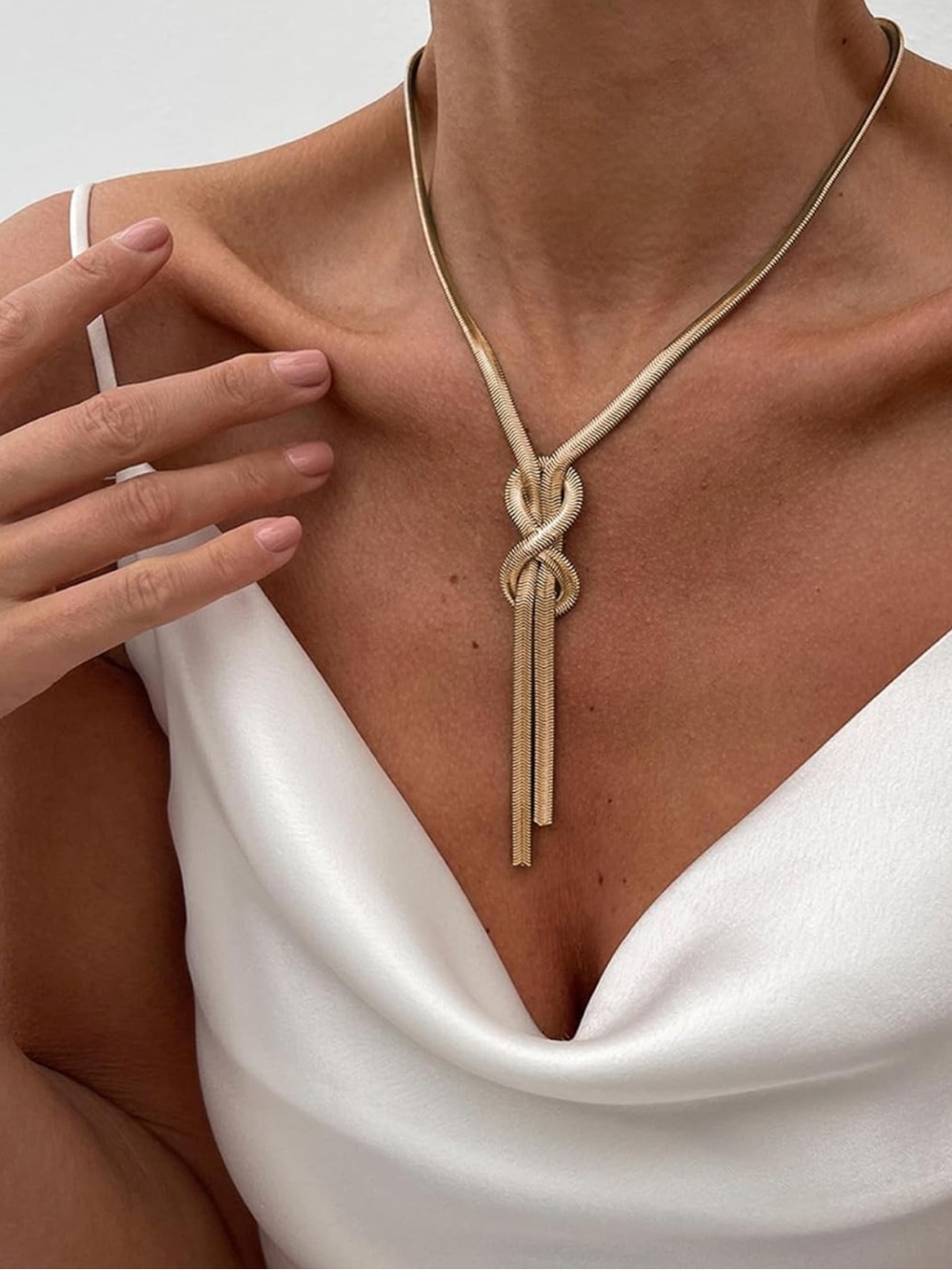 Modern Gold Knot Lariat Necklace - Picture 2 of 3